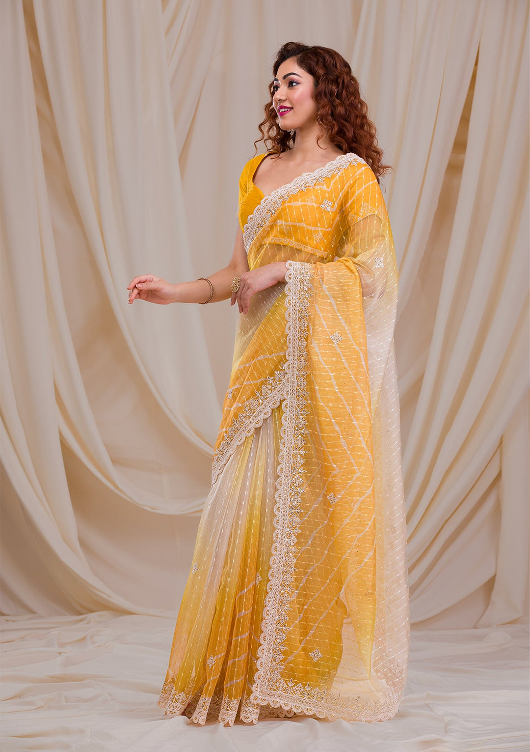 Pista Green Stonework Satin Designer Saree-Koskii