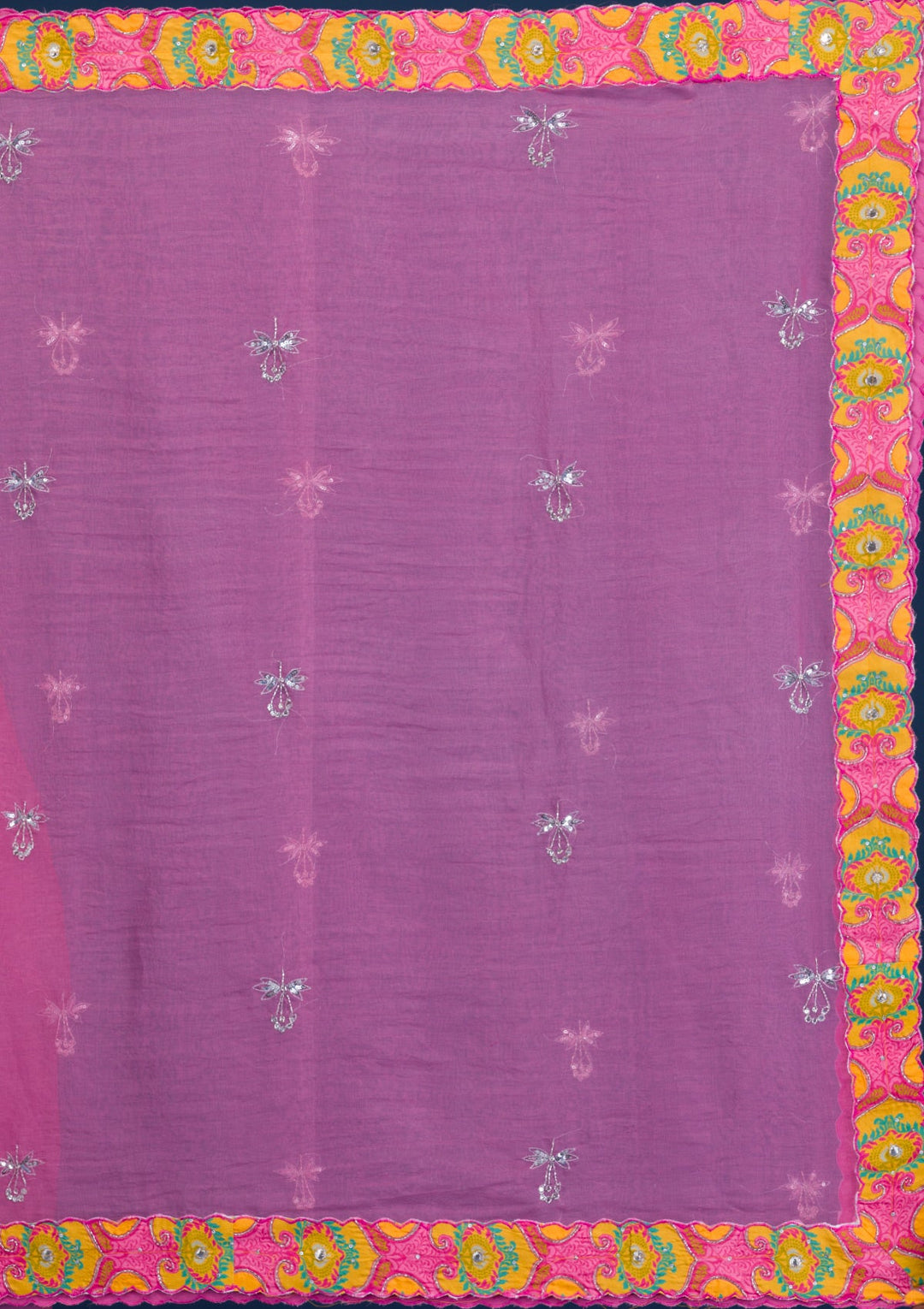 Yellow Print Crepe Readymade Lehenga-Koskii