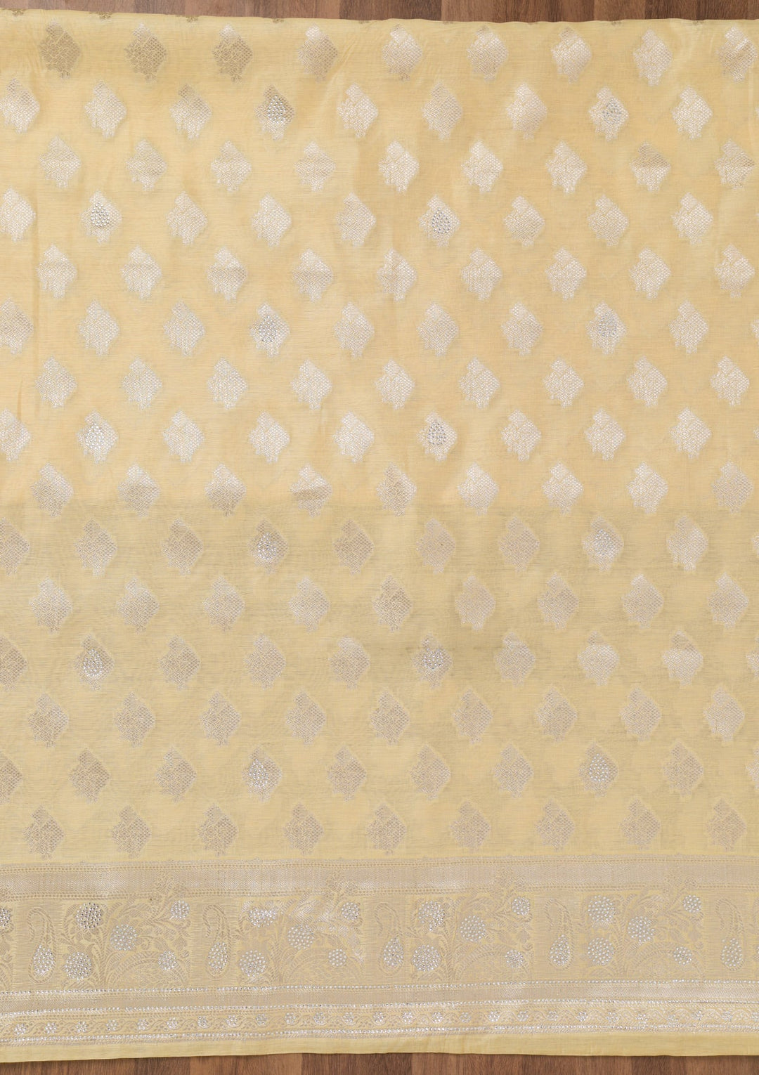 Yellow Printed Banarasi Unstitched Salwar Suit-Koskii