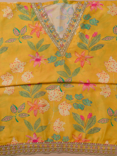 Yellow Printed Cotton Blend Unstitched Salwar Kameez