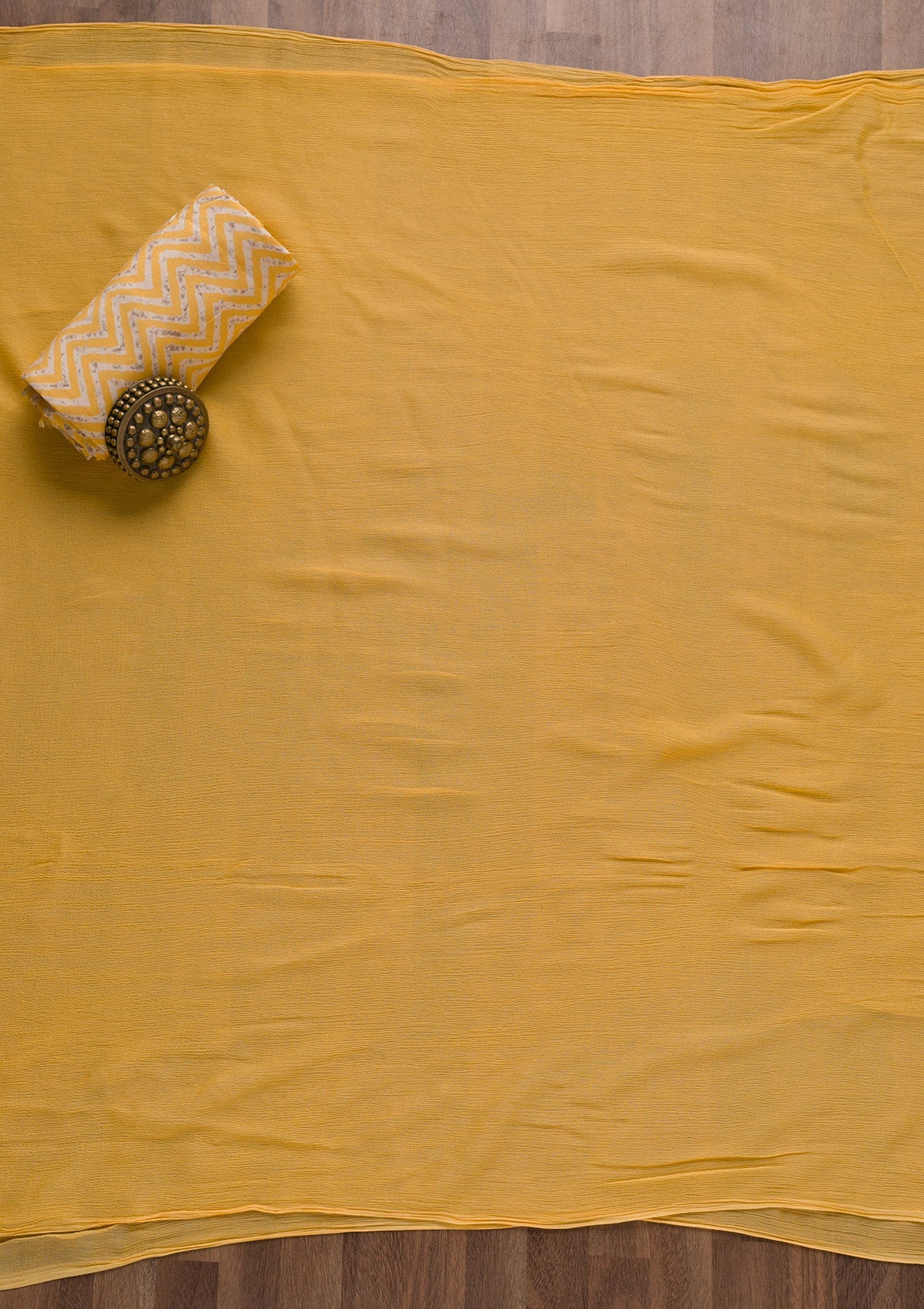 Yellow Printed Cotton Blend Unstitched Salwar Suit-Koskii