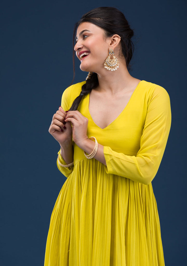 Yellow Printed Georgette Readymade Salwar Suit-Koskii