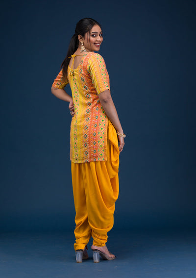 Yellow Printed Georgette Readymade Salwar Suit-Koskii