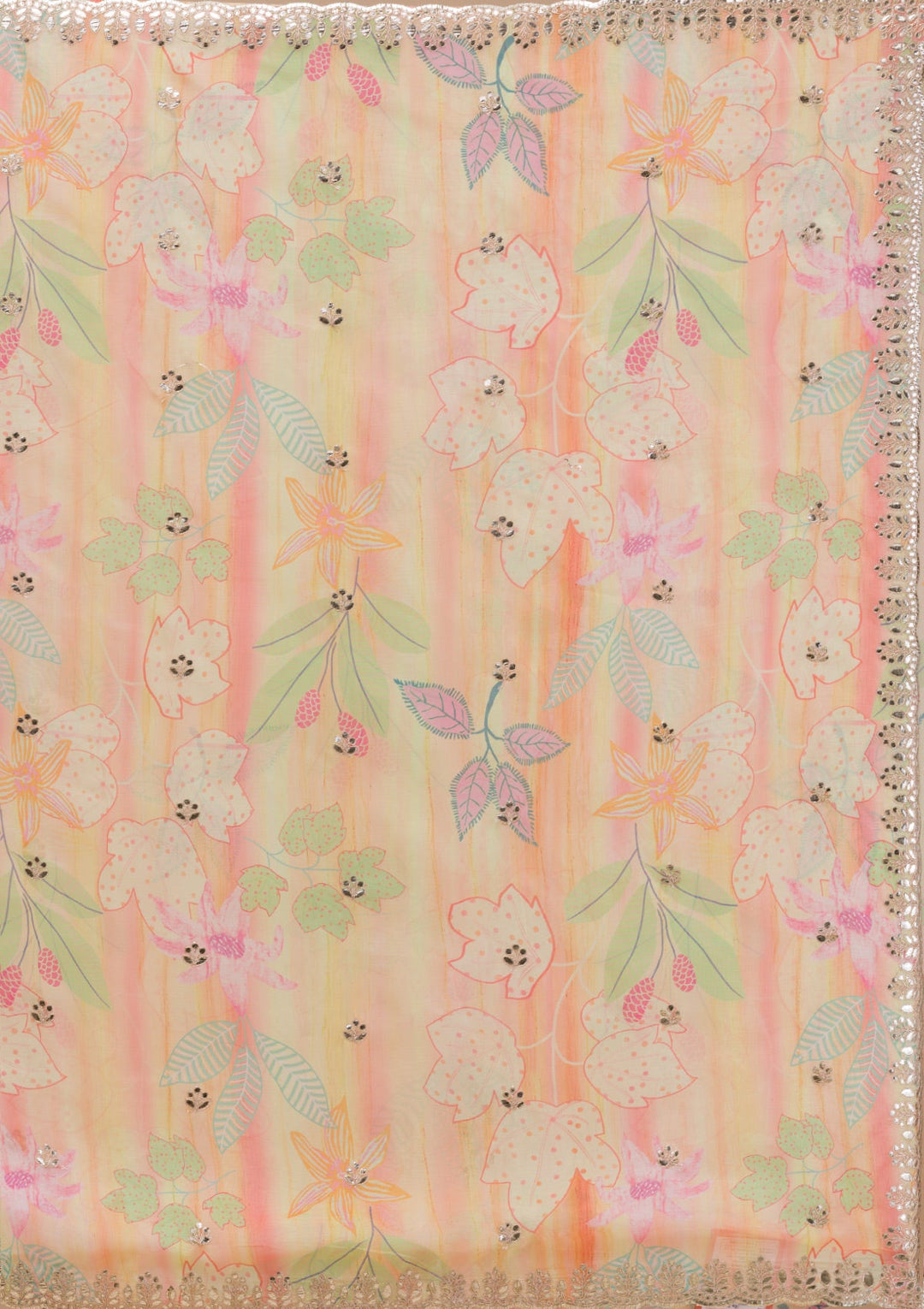 Yellow Printed Organza Saree-Koskii