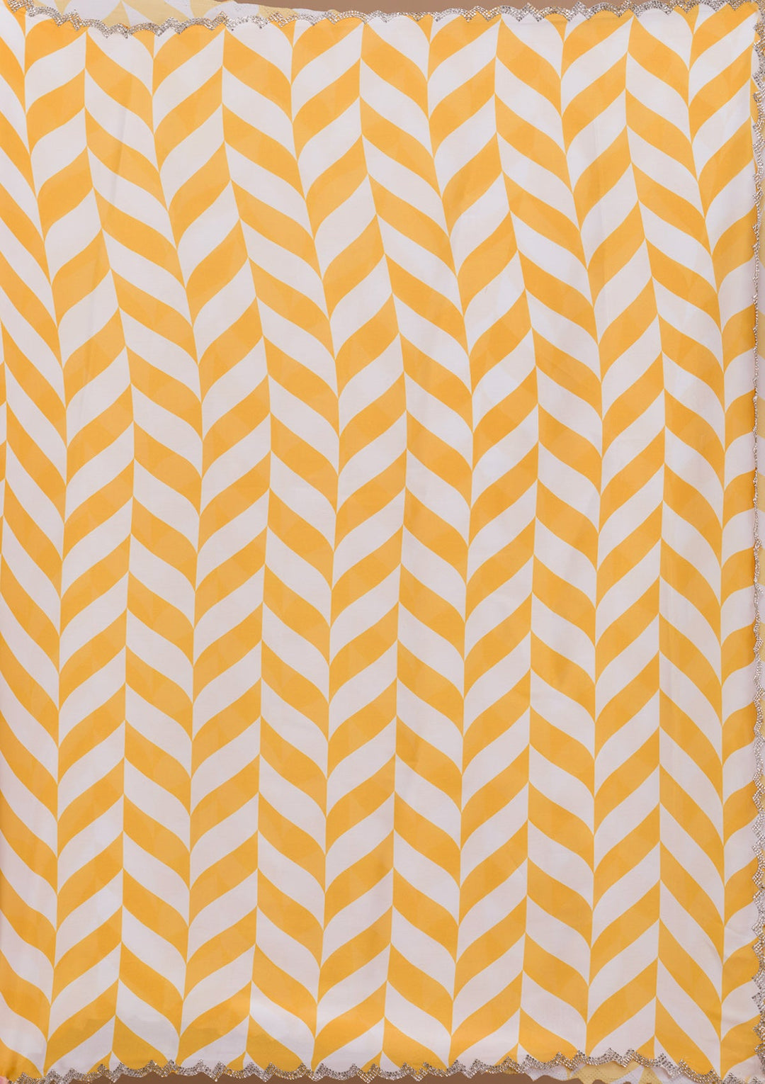 Yellow Printed Satin Saree-Koskii