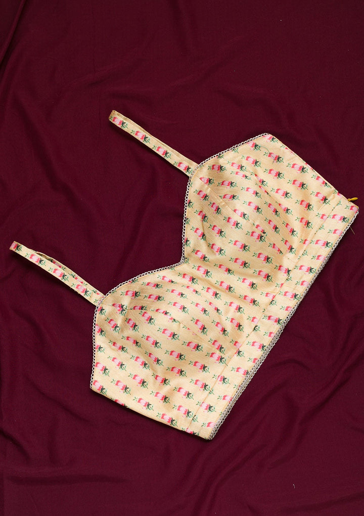 Yellow Printed Semi Crepe Blouse-Koskii