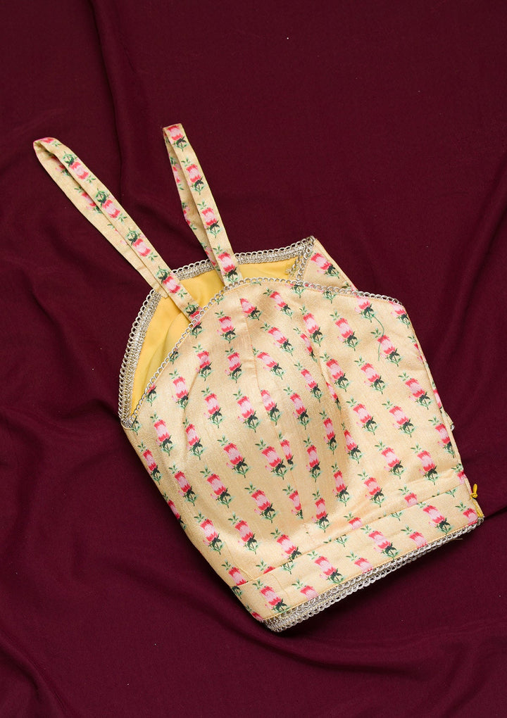 Yellow Printed Semi Crepe Blouse-Koskii