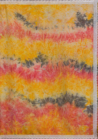 Yellow Printed Semi Crepe Saree-Koskii