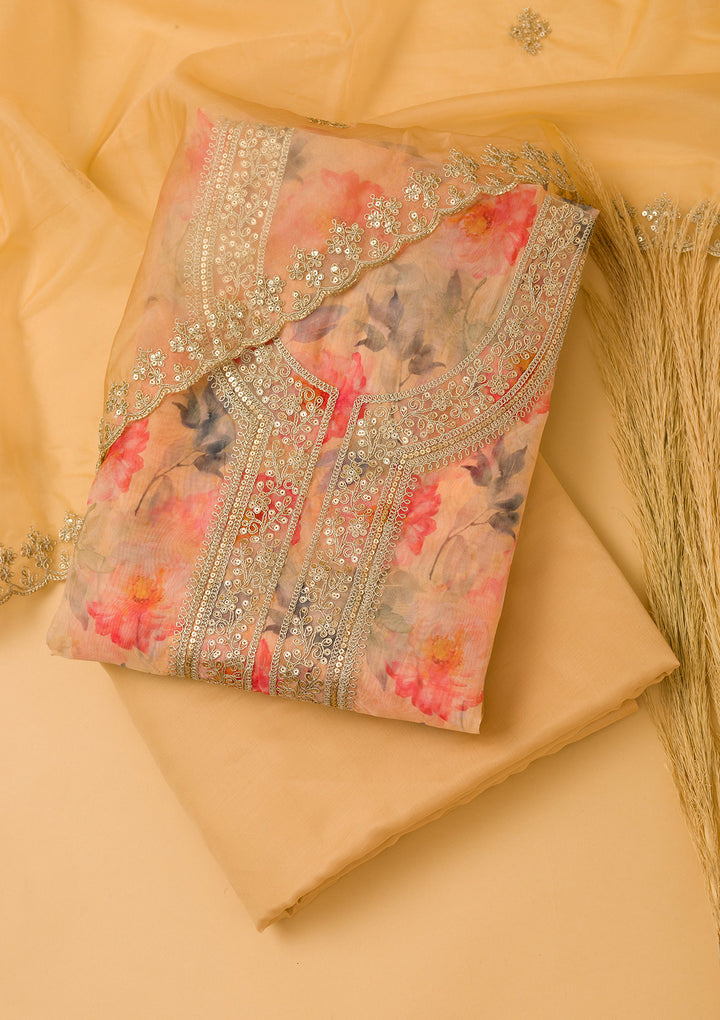 Yellow Printed Tissue Unstitched Salwar Suit