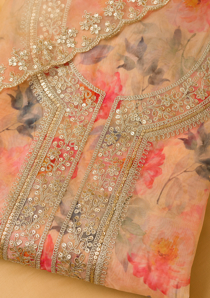 Yellow Printed Tissue Unstitched Salwar Suit