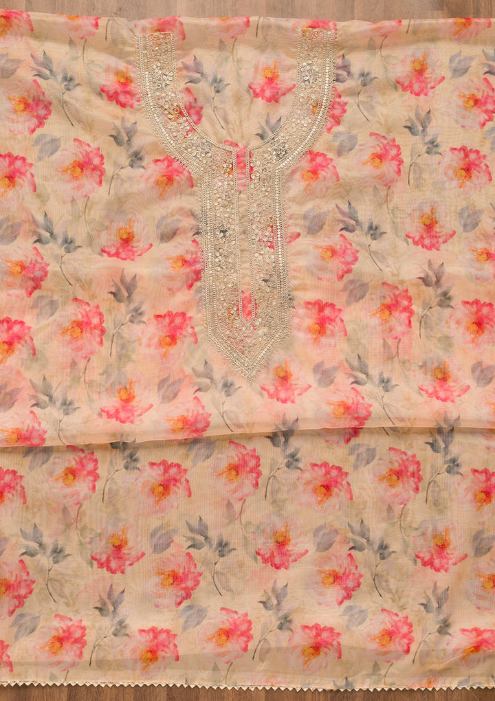 Yellow Printed Tissue Unstitched Salwar Suit-Koskii