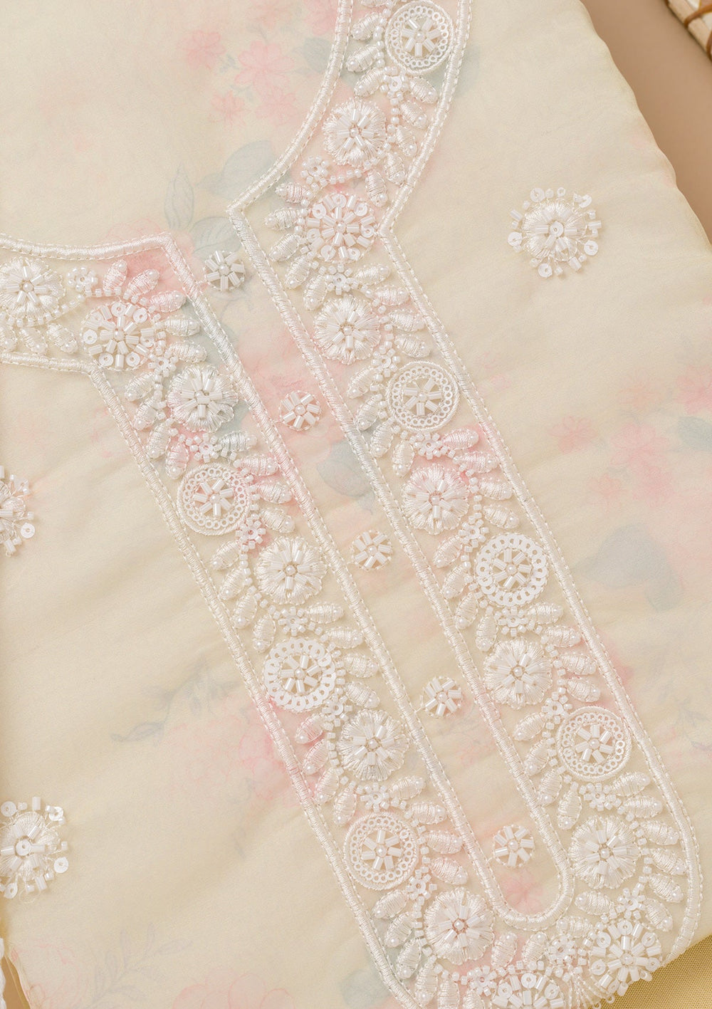Yellow Printed Tissue Unstitched Salwar Kameez-Koskii
