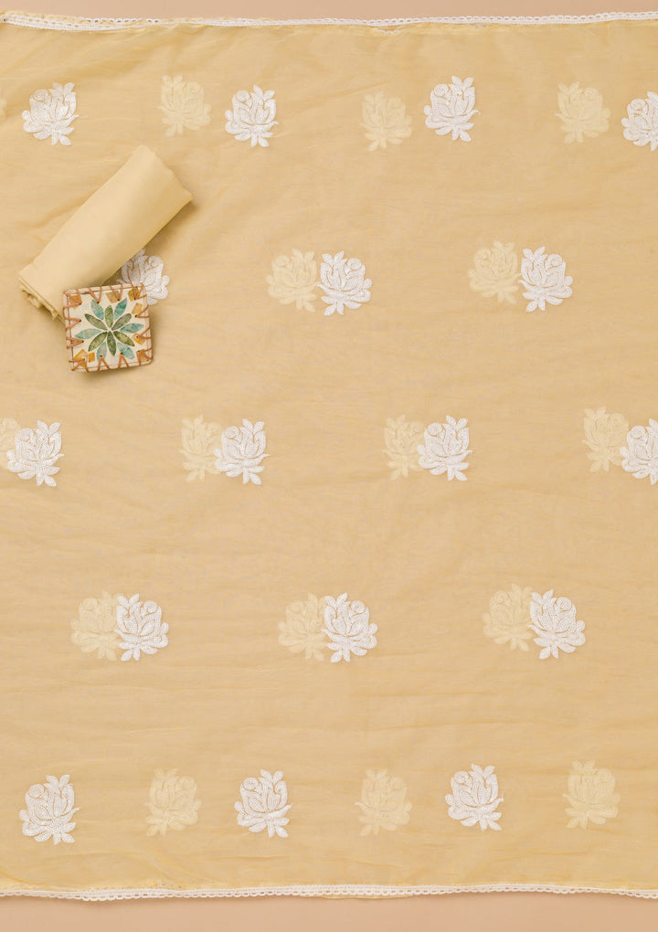 Yellow Printed Tissue Unstitched Salwar Kameez-Koskii