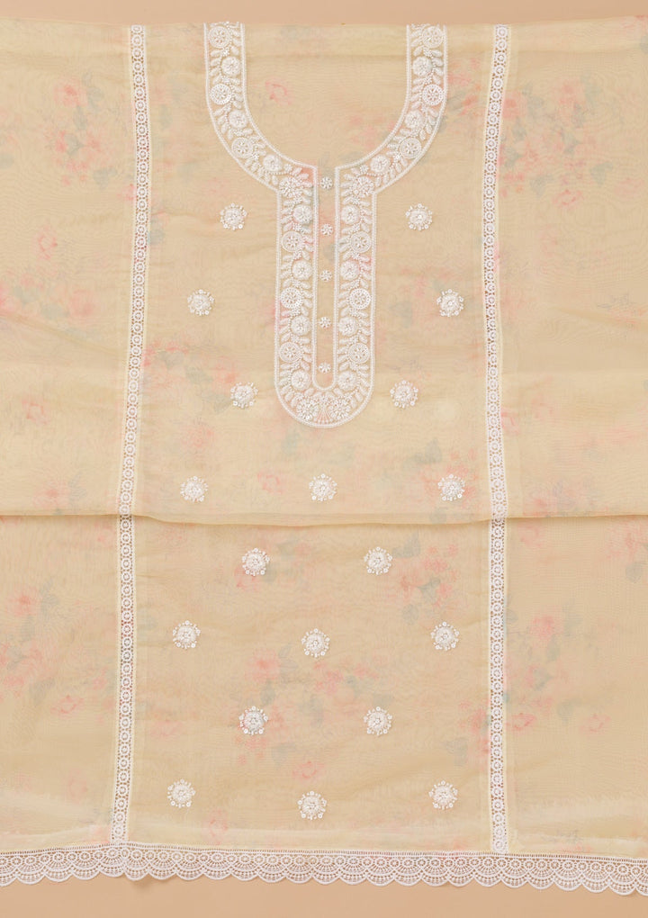 Yellow Printed Tissue Unstitched Salwar Kameez-Koskii