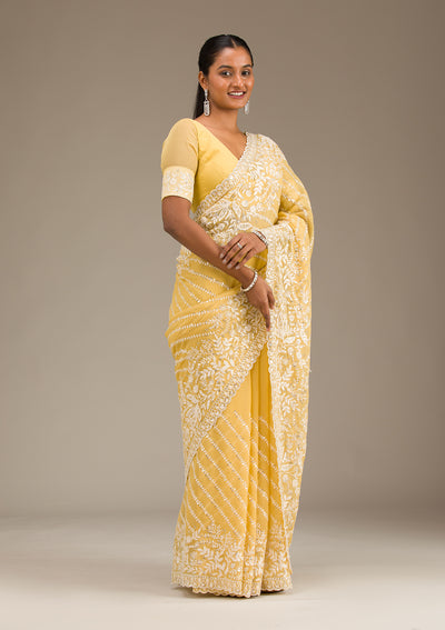 Yellow Sequins Georgette Saree