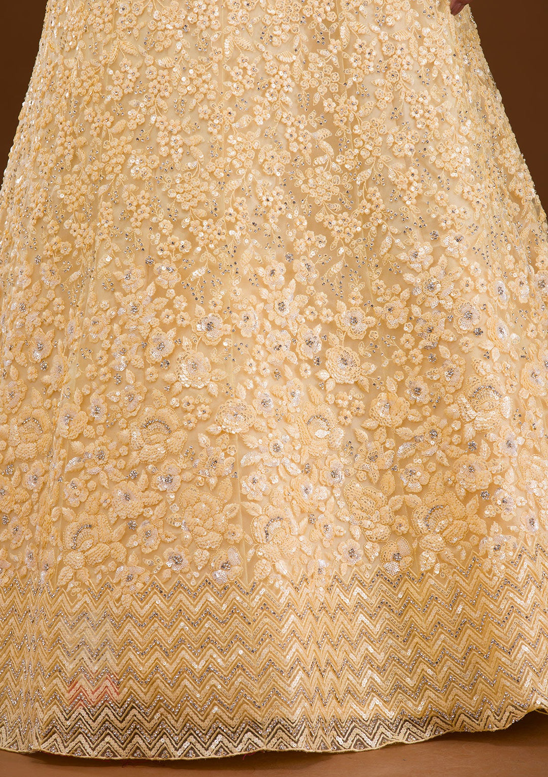 Yellow Sequins Net Readymade Lehenga-Koskii