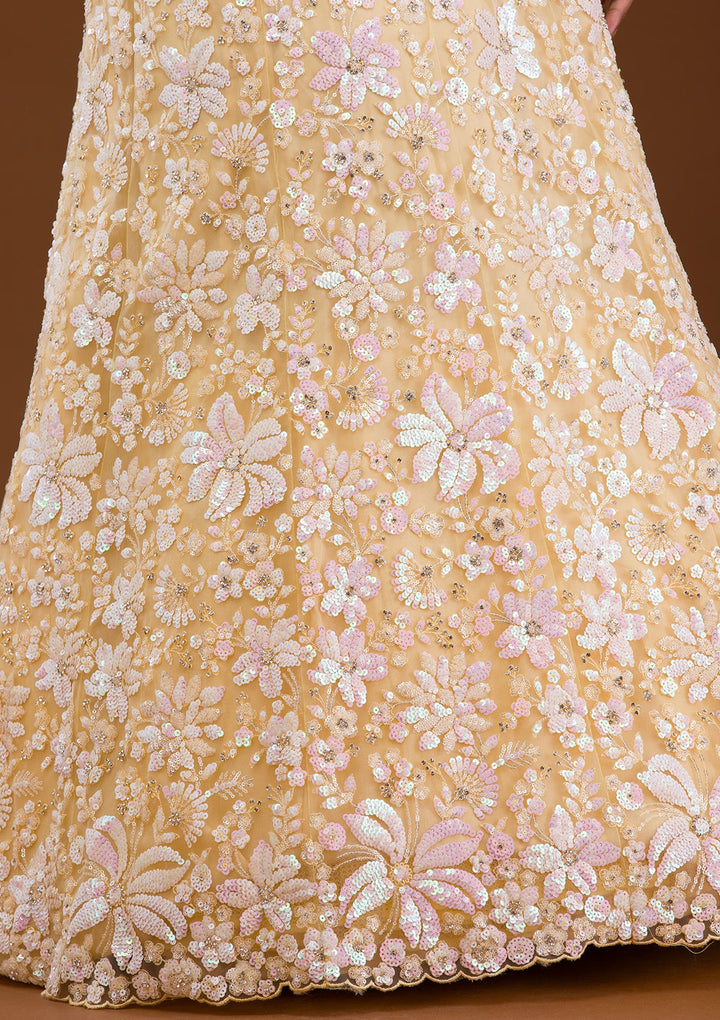 Yellow Sequins Net Readymade Lehenga-Koskii