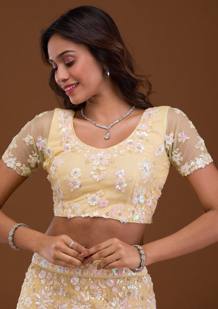Yellow Sequins Net Readymade Lehenga-Koskii