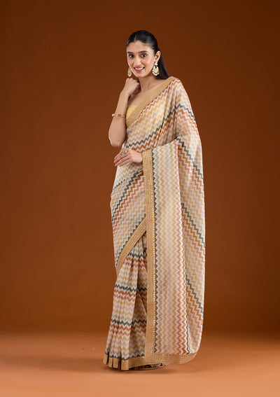 Yellow Sequins Tissue Saree-Koskii