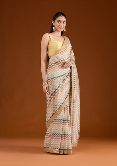 Yellow Sequins Tissue Saree-Koskii