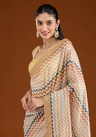 Yellow Sequins Tissue Saree-Koskii