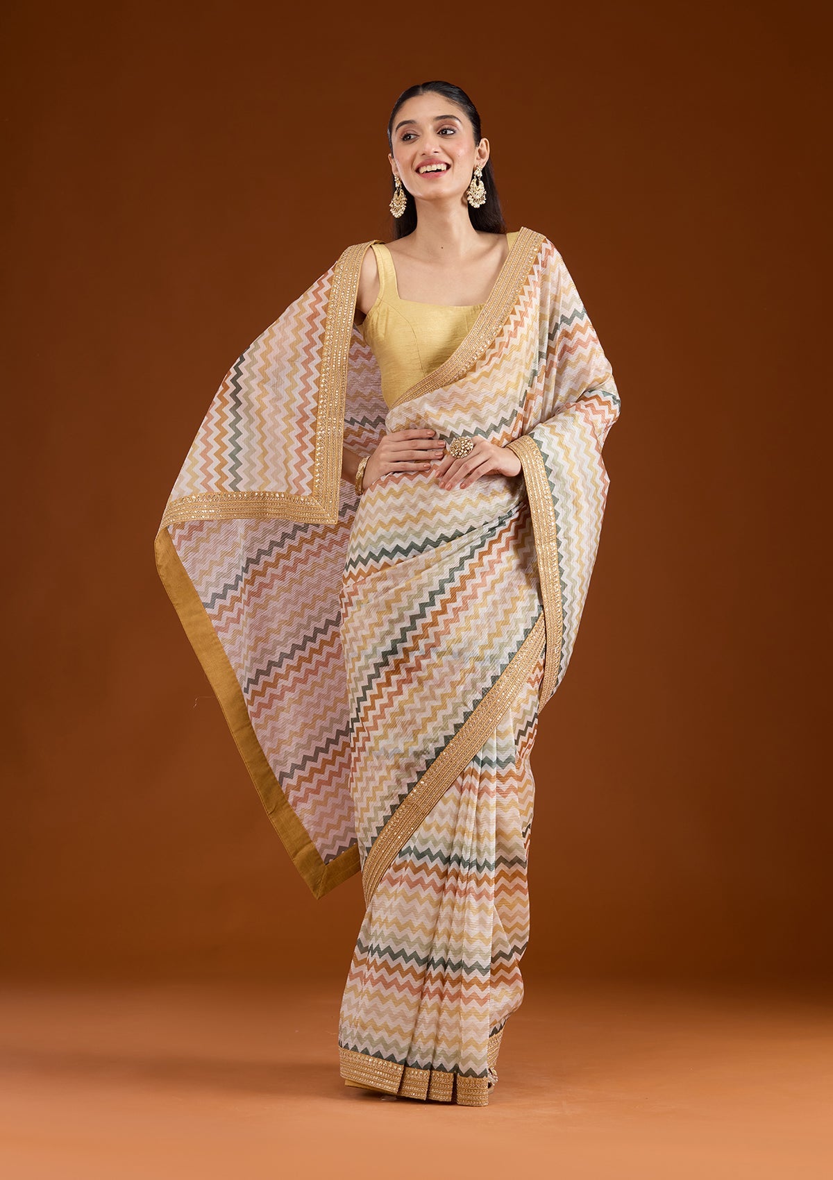 Yellow Sequins Tissue Saree-Koskii