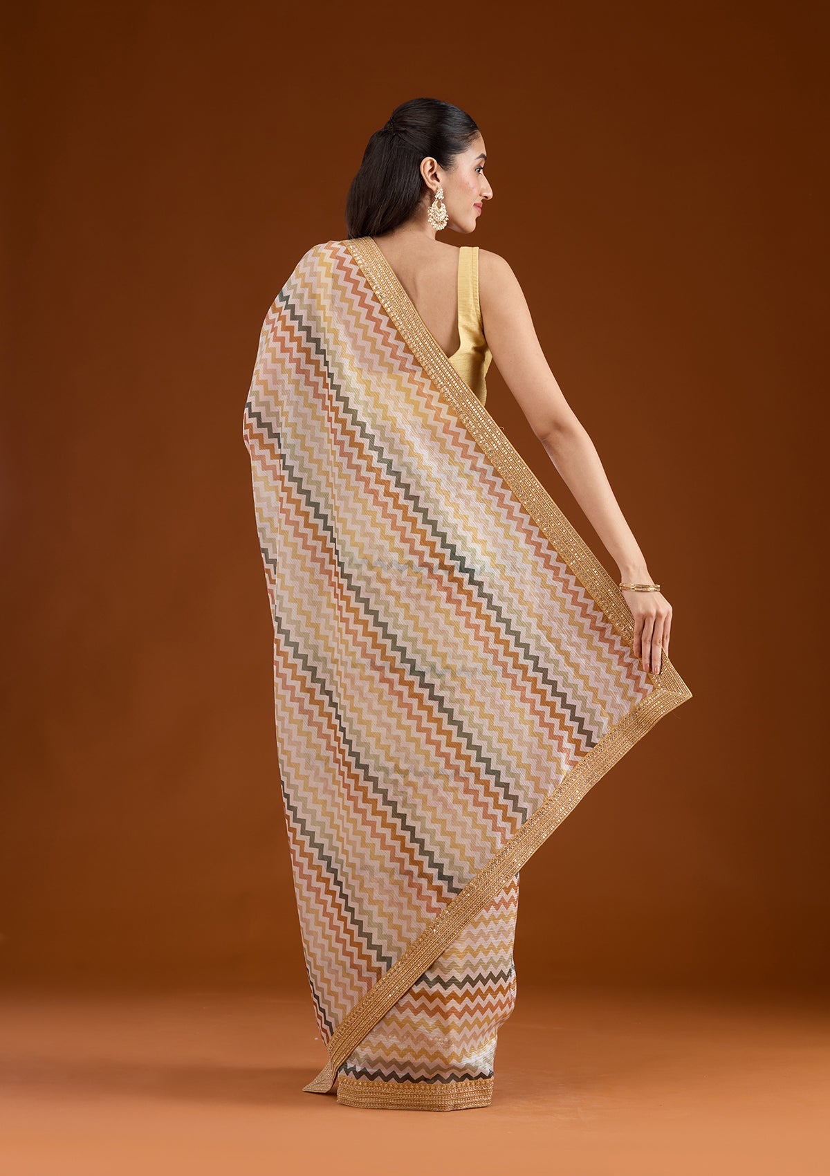 Yellow Sequins Tissue Saree-Koskii