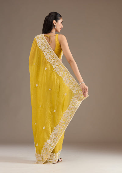 Yellow Sequins Tissue Saree-Koskii