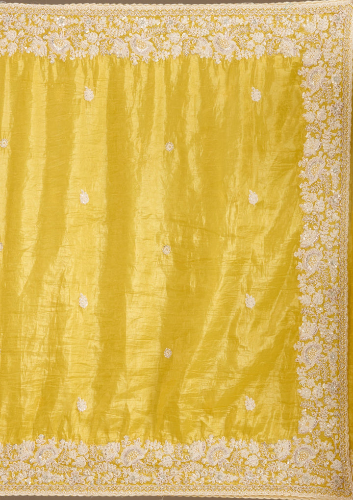 Yellow Sequins Tissue Saree-Koskii