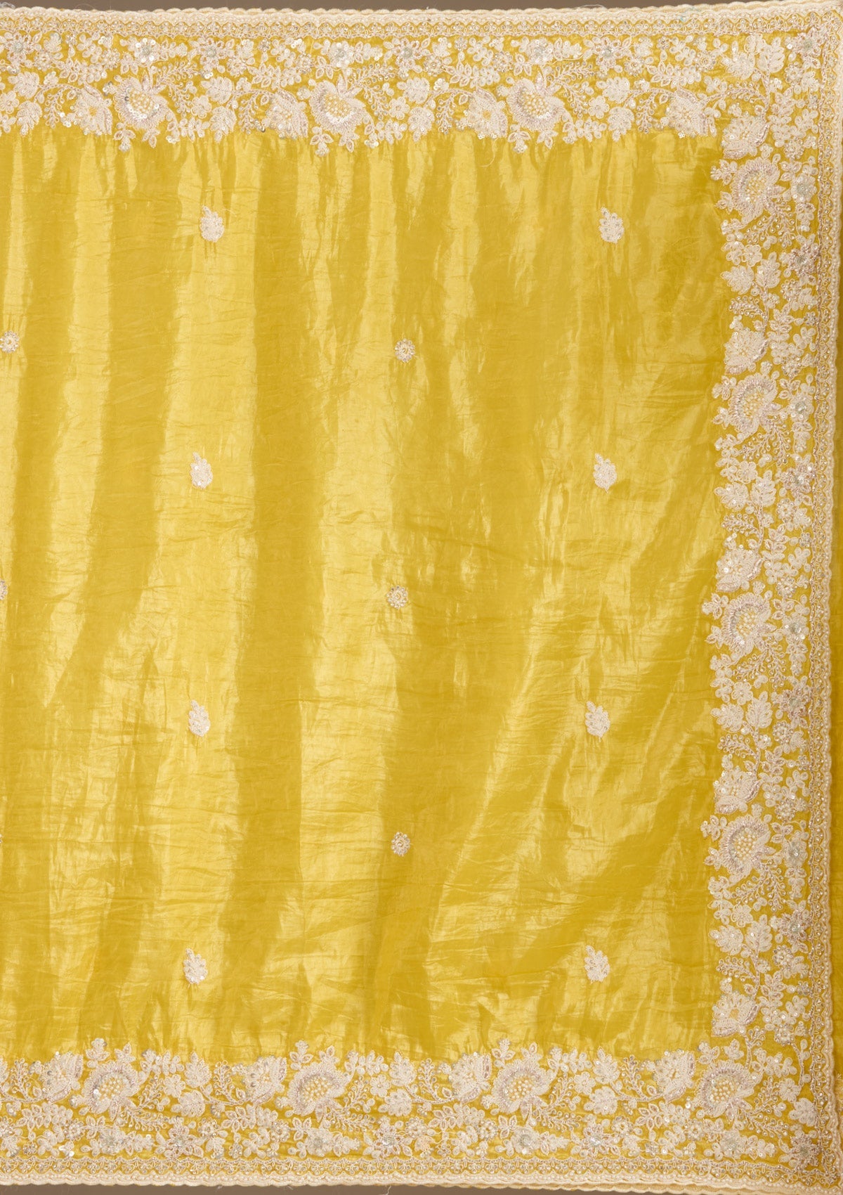 Yellow Sequins Tissue Saree-Koskii