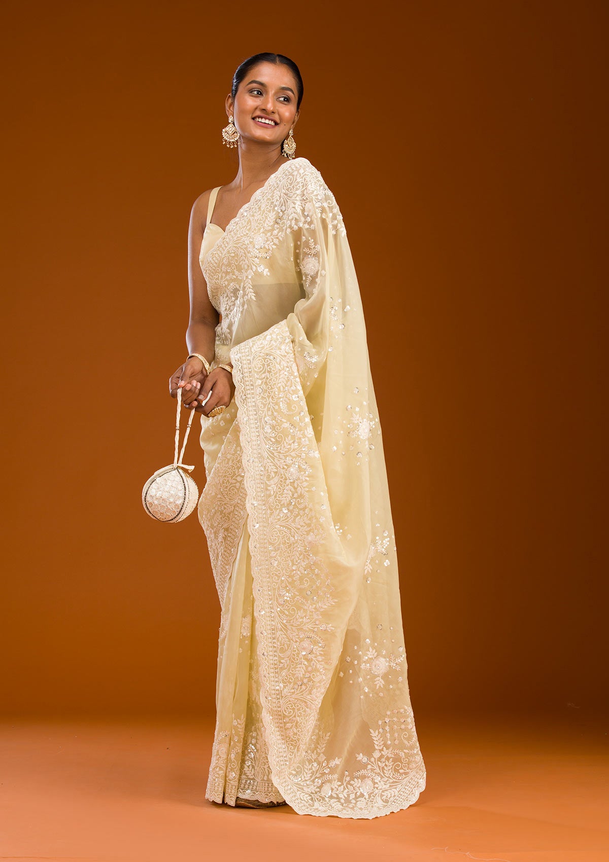 Yellow Sequins Tissue Saree