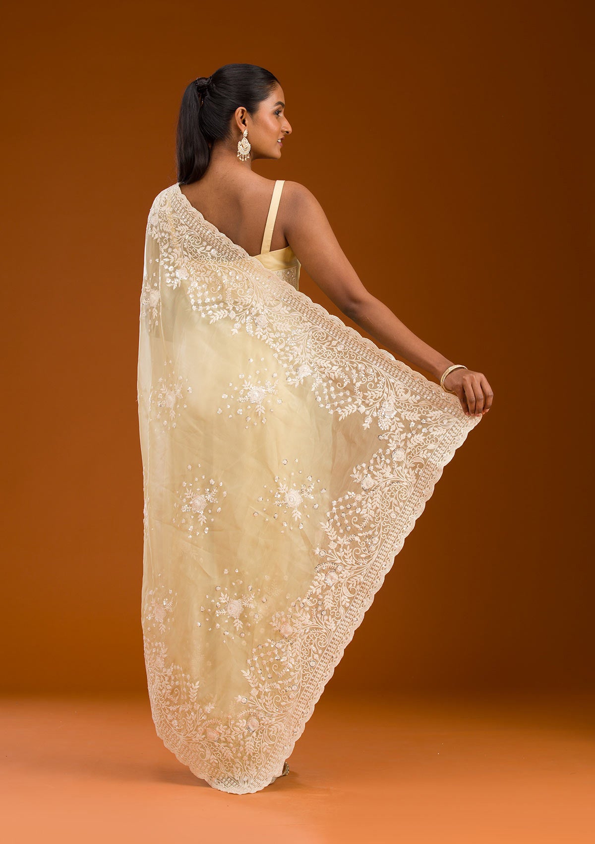 Yellow Sequins Tissue Saree