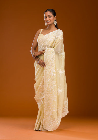 Yellow Sequins Tissue Saree