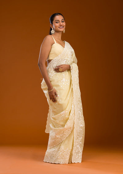 Yellow Sequins Tissue Saree