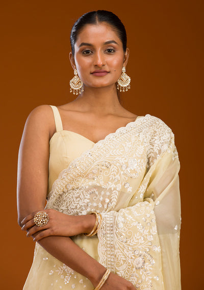 Yellow Sequins Tissue Saree