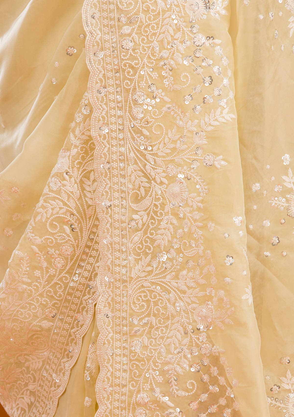 Yellow Sequins Tissue Saree