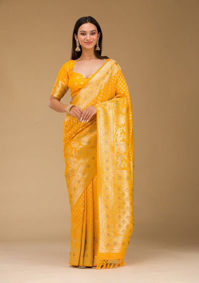 Yellow Stonework Art Silk Saree