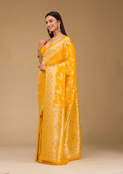 Yellow Stonework Art Silk Saree