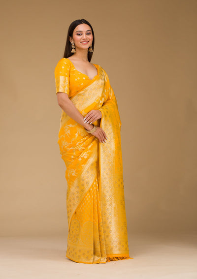 Yellow Stonework Art Silk Saree