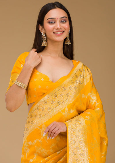 Yellow Stonework Art Silk Saree