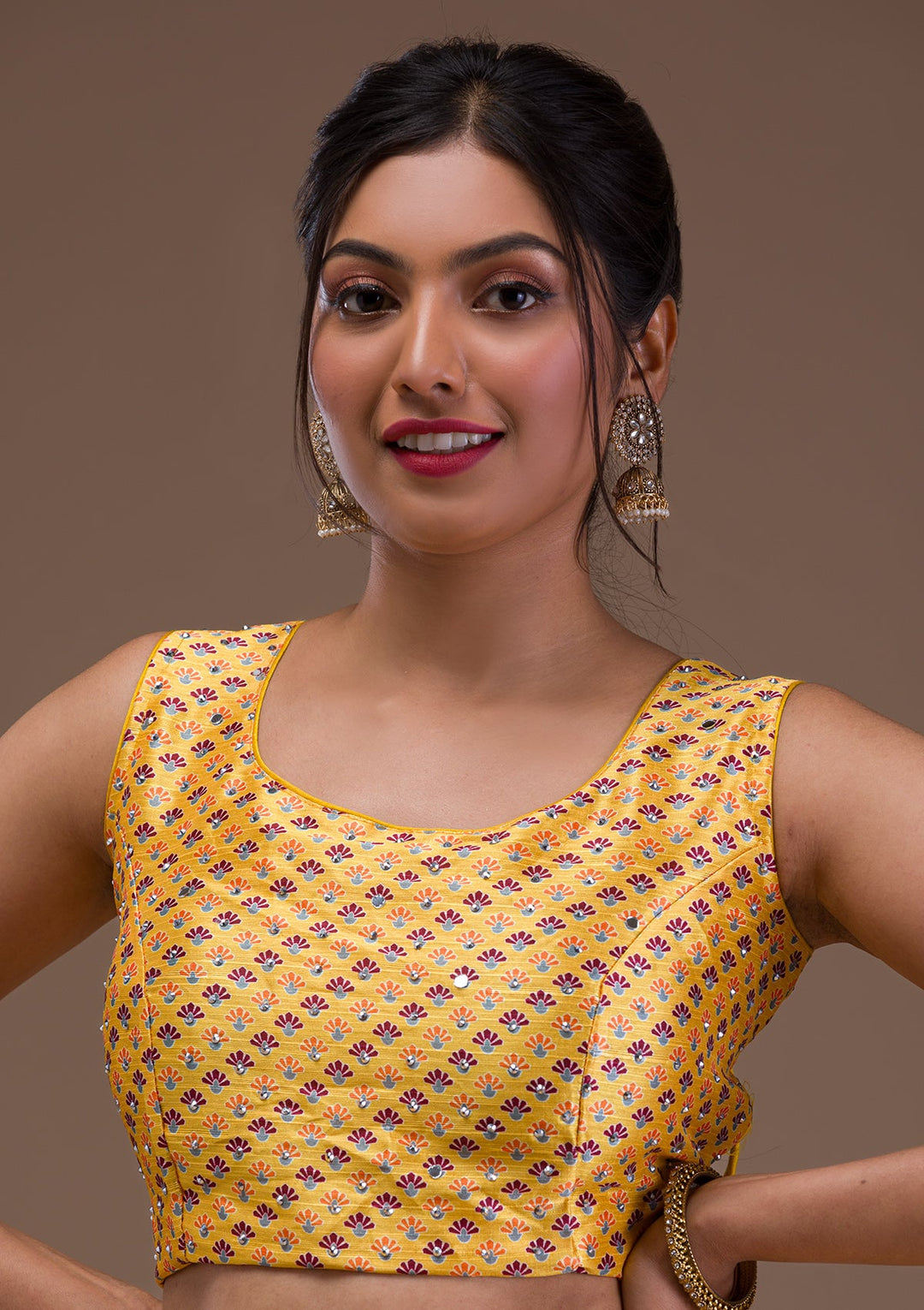 Yellow Stonework Banarasi Readymade Lehenga-Koskii