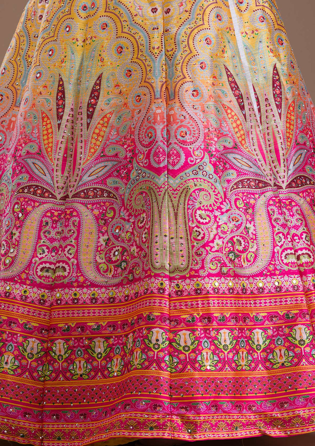 Yellow Stonework Banarasi Readymade Lehenga-Koskii