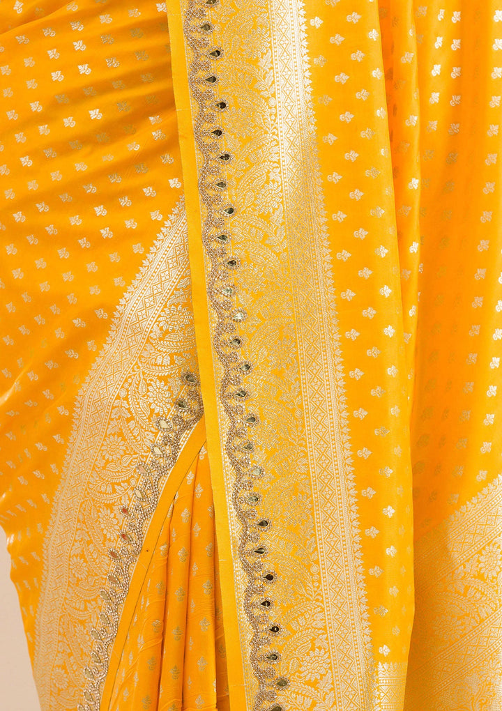 Yellow Stonework Banarasi Silk Saree-Koskii