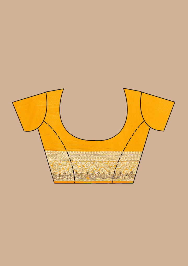 Yellow Stonework Banarasi Silk Saree-Koskii