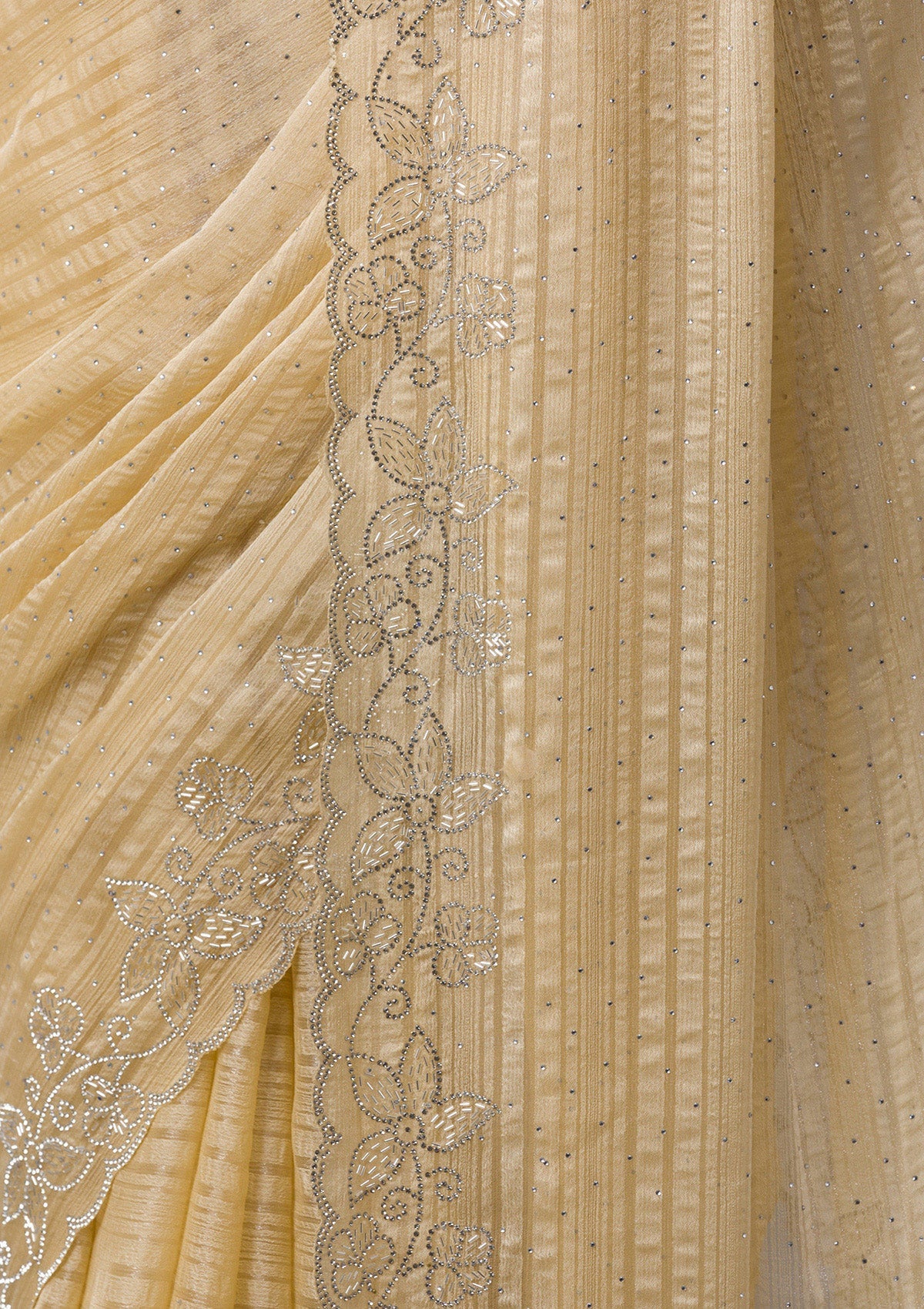 Yellow Stonework Chiffon Saree-Koskii