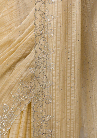 Yellow Stonework Chiffon Saree-Koskii