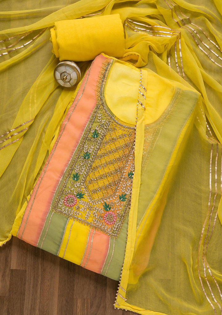 Yellow Stonework Georgette Unstitched Salwar Suit-Koskii