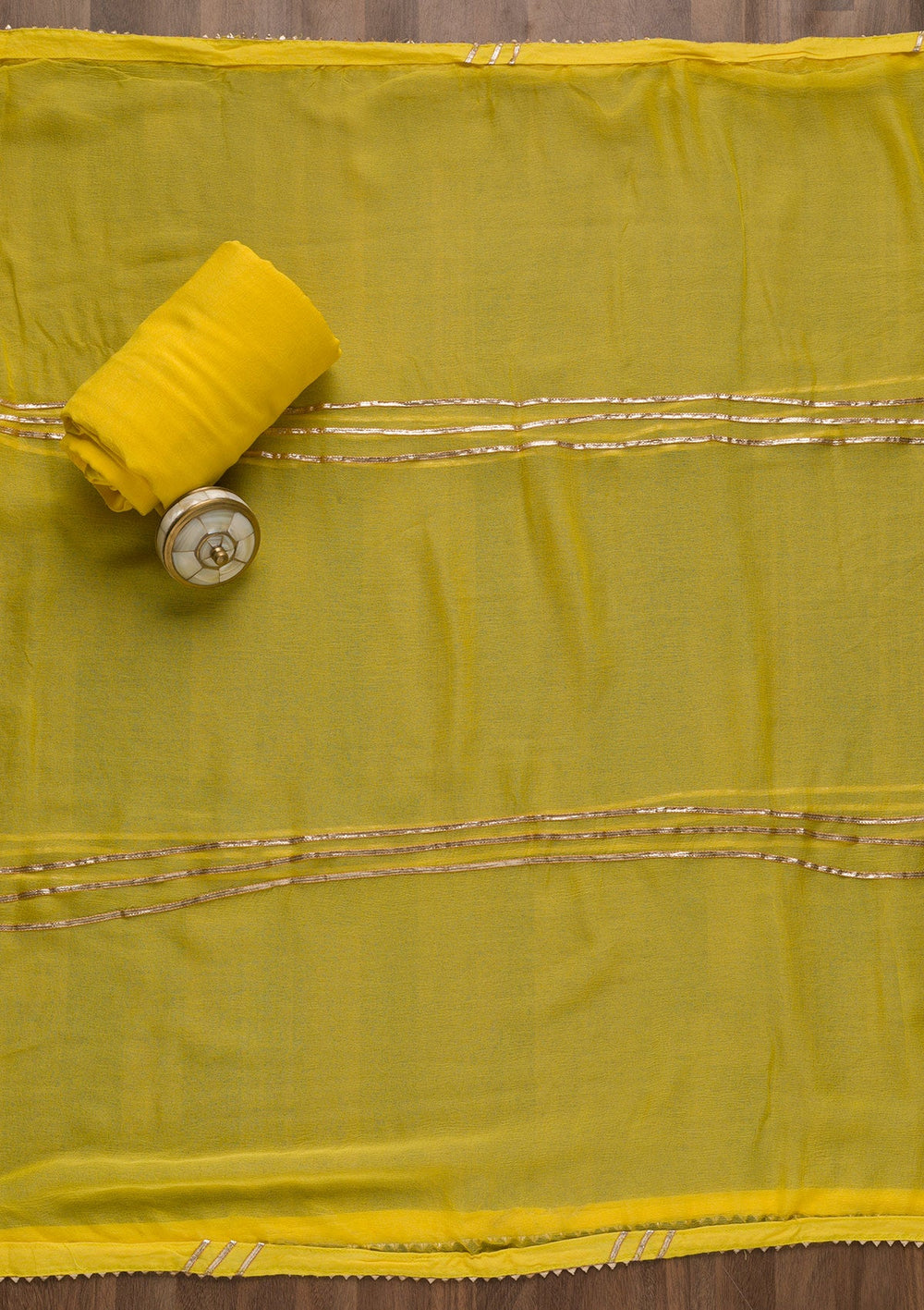 Yellow Stonework Georgette Unstitched Salwar Suit-Koskii
