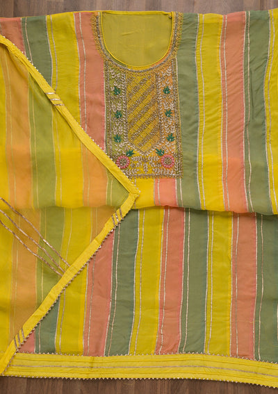 Yellow Stonework Georgette Unstitched Salwar Suit-Koskii
