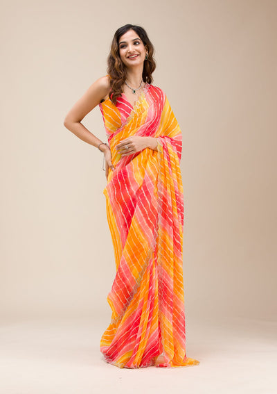 Yellow Stonework Georgette Saree-Koskii